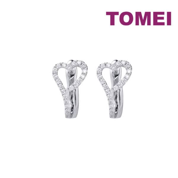 TOMEI Heart Loop Earrings, White Gold 585