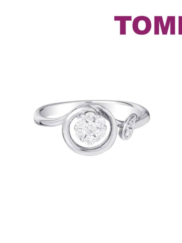 TOMEI Minimalist Blossom Diamond Ring, White Gold 375