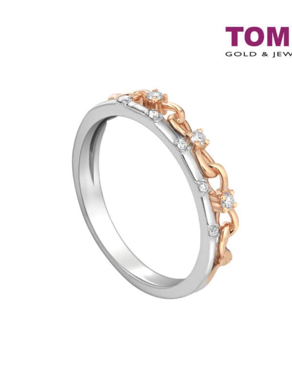 TOMEI Love Joins Us Together Diamond Ring, White+Rose Gold 585