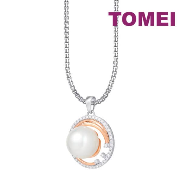 TOMEI Pearl-fection Round Pendant, White+Rose Gold 750