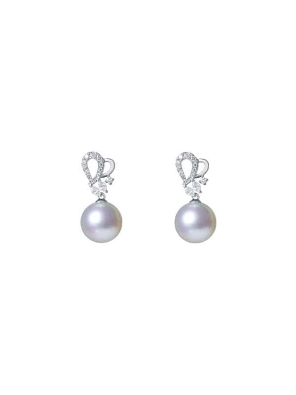 TOMEI Pearl With Diamond Earrings, White Gold 750