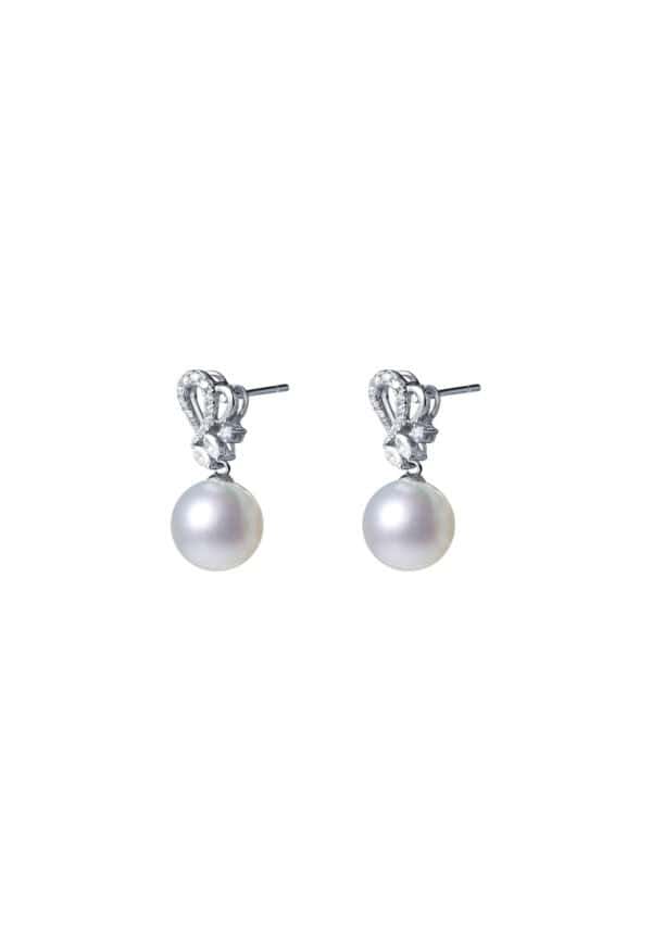 TOMEI Pearl With Diamond Earrings, White Gold 750