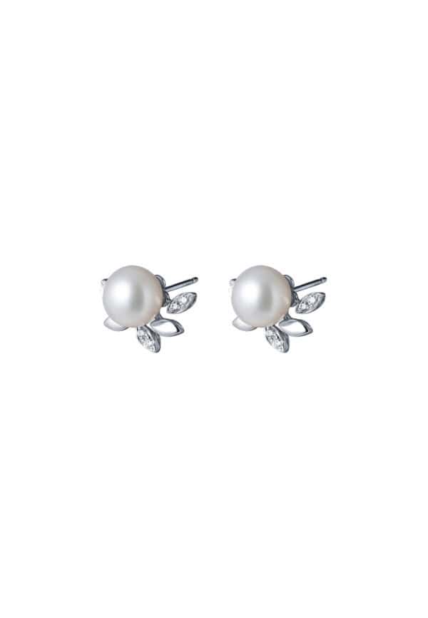 TOMEI Pearl With Diamond Earrings, White Gold 585