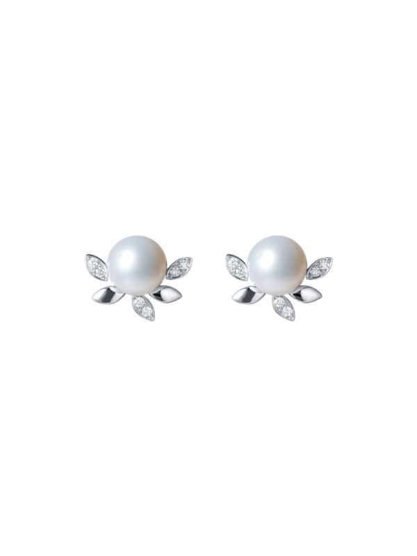 TOMEI Pearl With Diamond Earrings, White Gold 585