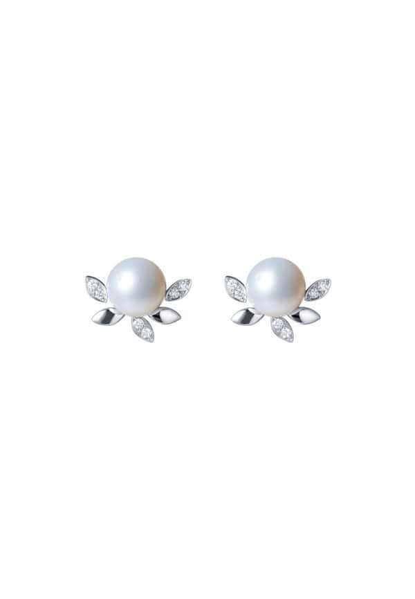 TOMEI Pearl With Diamond Earrings, White Gold 585