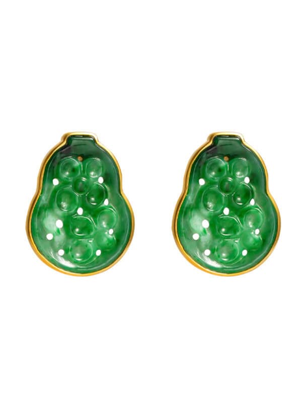 TOMEI Engraved Hulu Jade Earrings, Yellow Gold 750