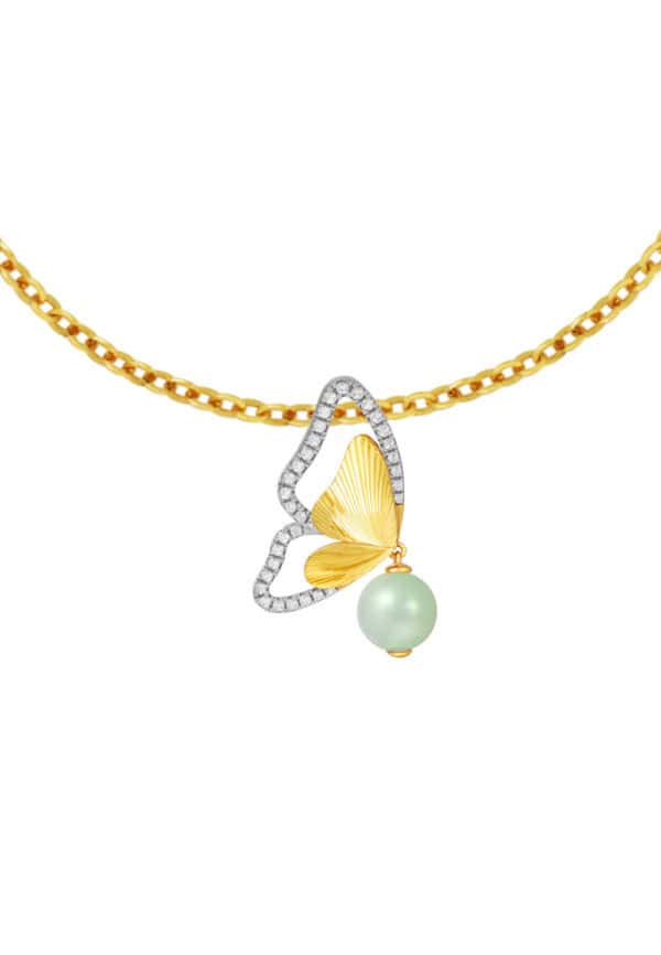 TOMEI Diamond Cut Collection Butterfly Jade Pendant, Yellow Gold 916