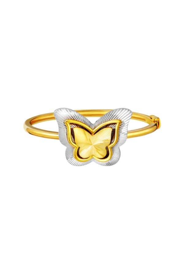 TOMEI Dual-Tone Butterfly Bangle, Yellow Gold 916