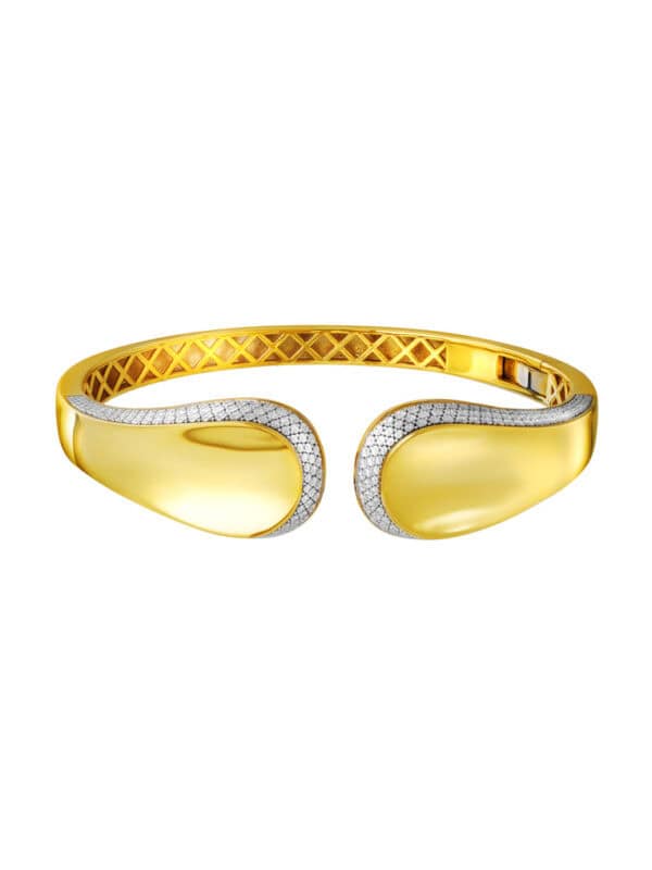 TOMEI Diamond Cut Collection Open Bangle, Yellow Gold 916