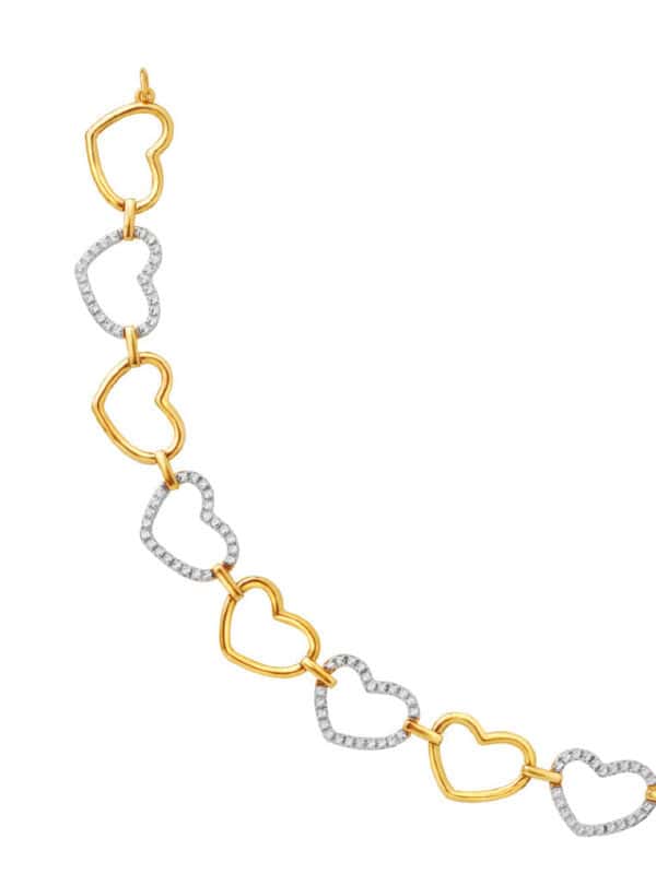 TOMEI Diamond Cut Collection Gilded Hearts Bracelet, Yellow Gold 916