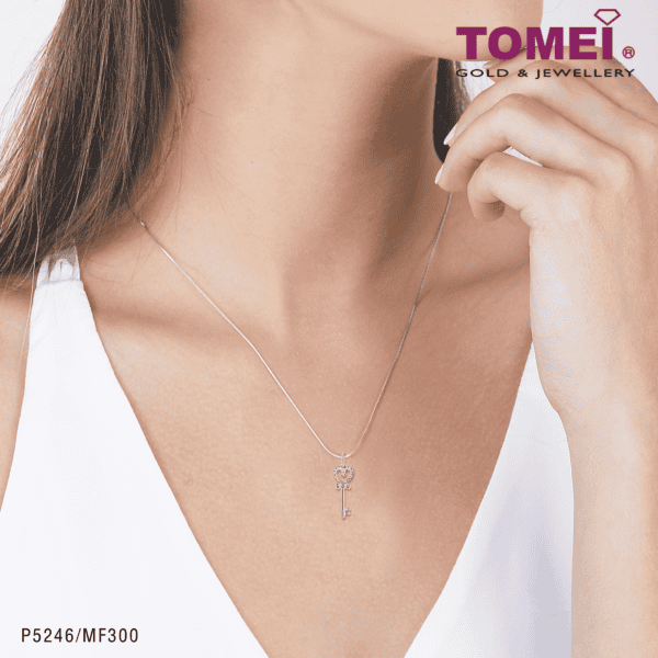 TOMEI Key to My Heart Pendant, White Gold 585