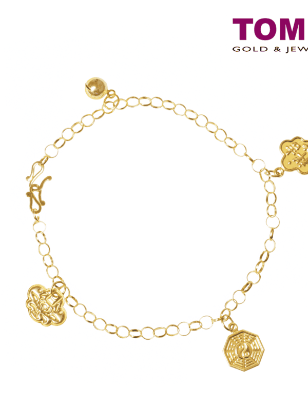 TOMEI Auspicious Quadruple Treasures Baby Anklet, Yellow Gold 916