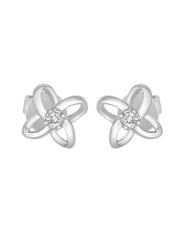 Tomei "Four Petal Flower" Diamond Earrings, White Gold 585