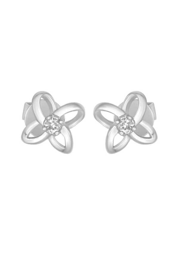 Tomei "Four Petal Flower" Diamond Earrings, White Gold 585