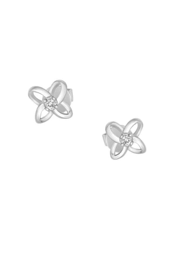 Tomei "Four Petal Flower" Diamond Earrings, White Gold 585