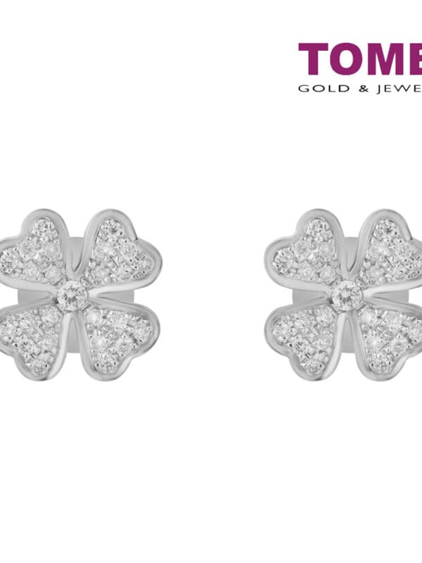 TOMEI Four Leaves Clover Diamond Earrings, White Gold 750 (E1794)