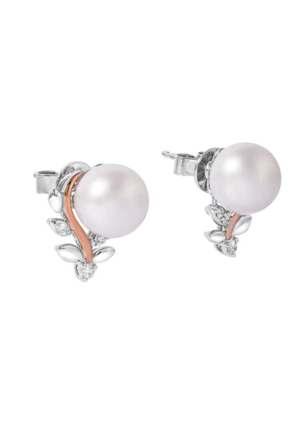 TOMEI Pearl Earrings, White+Rose Gold 585