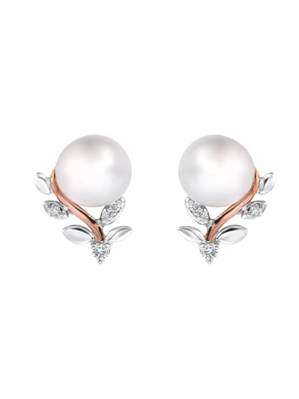 TOMEI Pearl Earrings, White+Rose Gold 585
