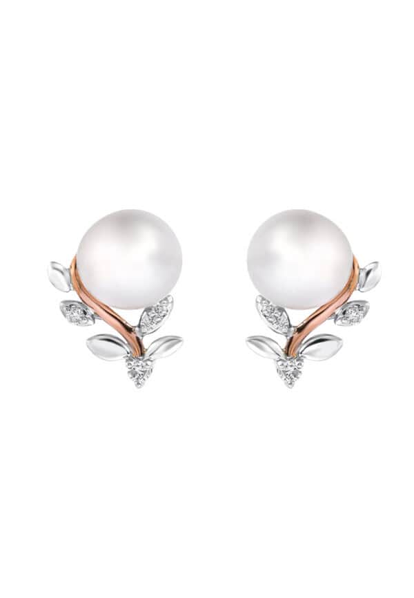 TOMEI Pearl Earrings, White+Rose Gold 585