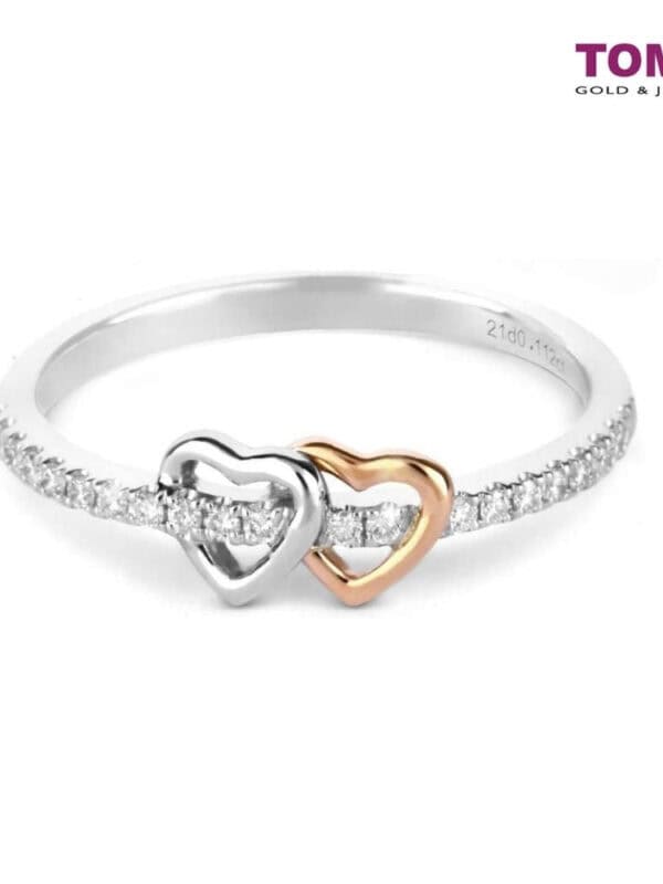 TOMEI Intertwined Hearts Diamond Ring, White Gold & Rose Gold 585