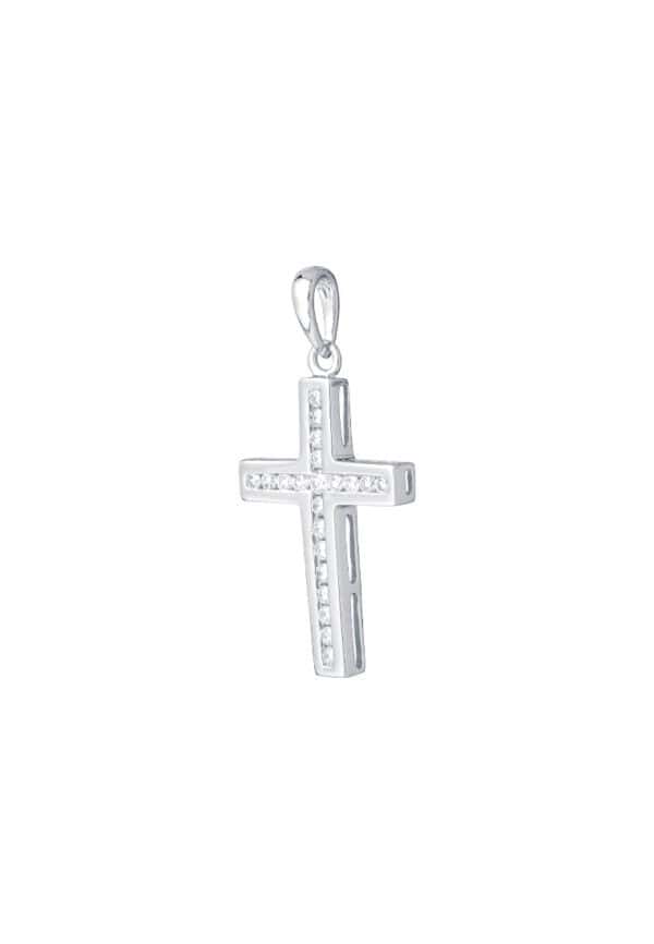TOMEI Cross Diamond Pendant, White Gold 750