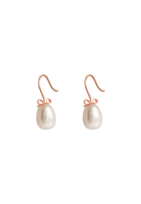 TOMEI Lovely Bow Tie Pearl Earrings, Rose Gold 585