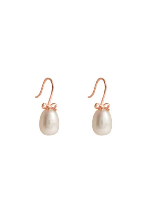 TOMEI Lovely Bow Tie Pearl Earrings, Rose Gold 585
