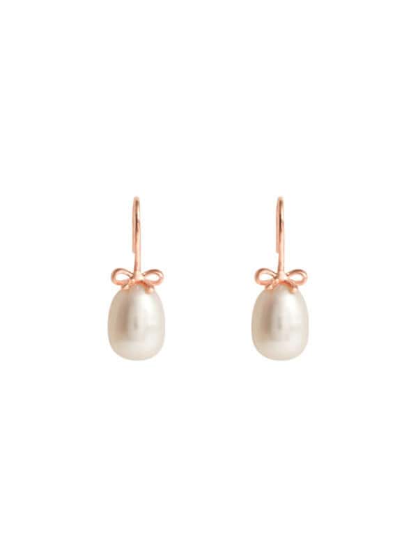 TOMEI Lovely Bow Tie Pearl Earrings, Rose Gold 585