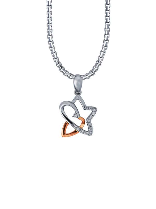 TOMEI Diamond Pendant Set, White+Rose Gold 585