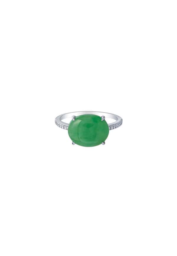 TOMEI Elliptical Jade Ring, White Gold 750