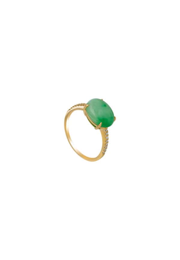 TOMEI Elliptical Jade Ring, White Gold 750