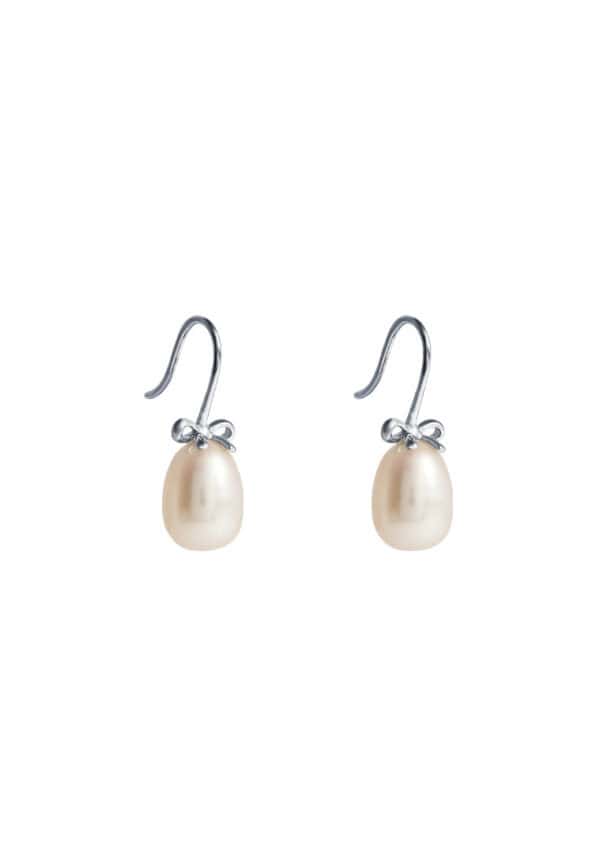 TOMEI Lovely Bow Tie Pearl Earrings, White Gold 585