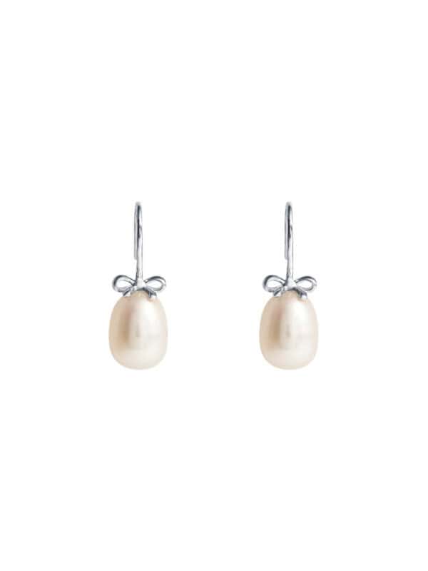 TOMEI Lovely Bow Tie Pearl Earrings, White Gold 585