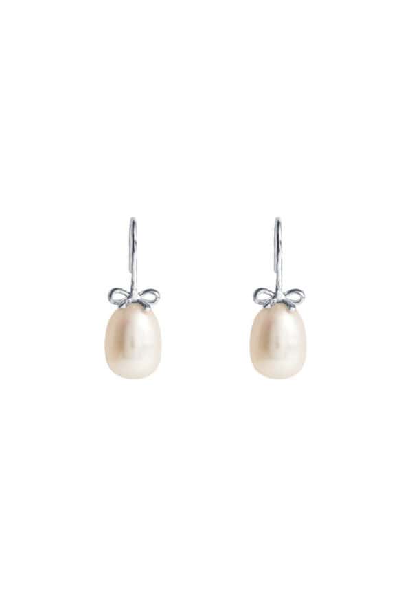 TOMEI Lovely Bow Tie Pearl Earrings, White Gold 585