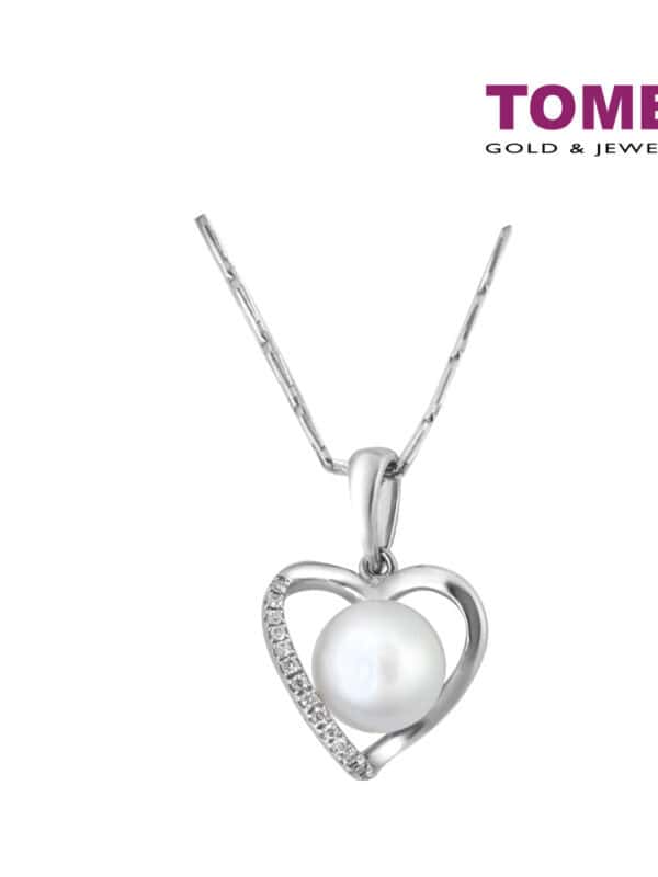 TOMEI Glamorously Verve Heart Pendant Set, Pearl White Gold 585 (P4523)
