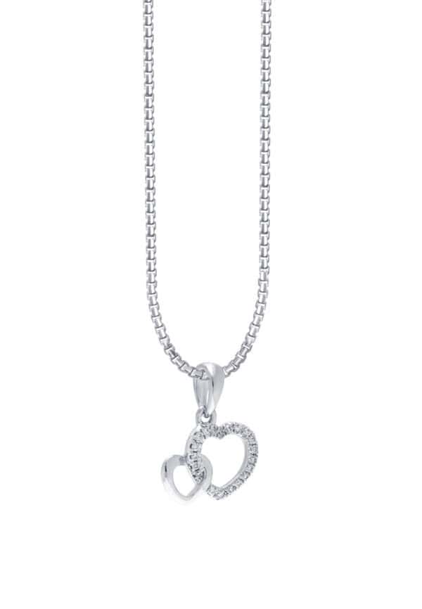 TOMEI Dwi-Heart Diamond Pendant Set, White Gold 585