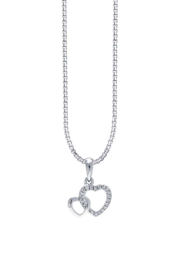 TOMEI Dwi-Heart Diamond Pendant Set, White Gold 585