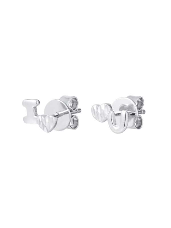 TOMEI I Love U Earrings, White Gold 585