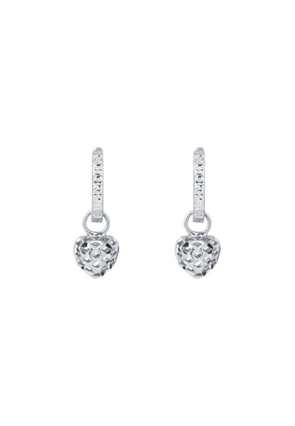 TOMEI Little Sweet Heart Loop Earrings, White Gold 585