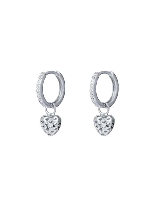 TOMEI Little Sweet Heart Loop Earrings, White Gold 585