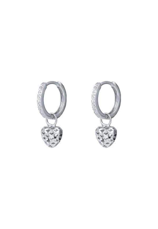 TOMEI Little Sweet Heart Loop Earrings, White Gold 585