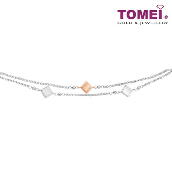 TOMEI Double Strands Bracelet, White+Rose Gold 585