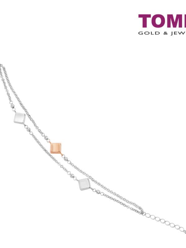 TOMEI Double Strands Bracelet, White+Rose Gold 585