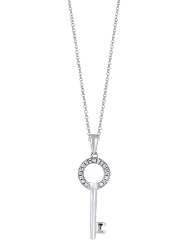 TOMEI Key Diamond Pendant Set, White Gold 585