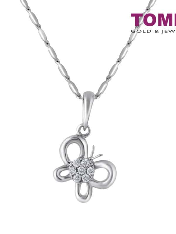 TOMEI Butterfly Diamond Pendant Set, White Gold 375 & 585 (P5300)