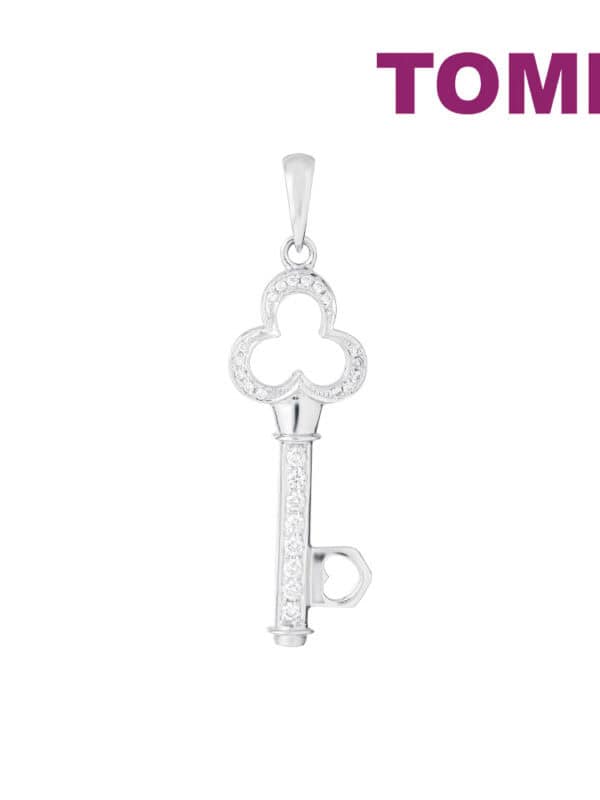TOMEI Key Diamond Pendant, White Gold 750