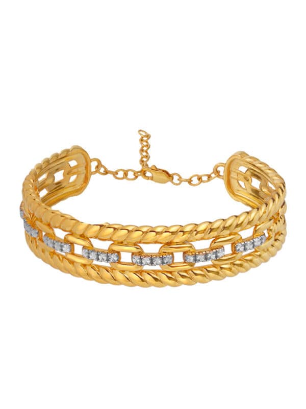 TOMEI Link Chain in Twisted Parallel Bangle, Yellow Gold 916