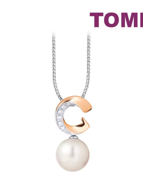 TOMEI Lustrous Pearl Pendant, White+Rose Gold 750