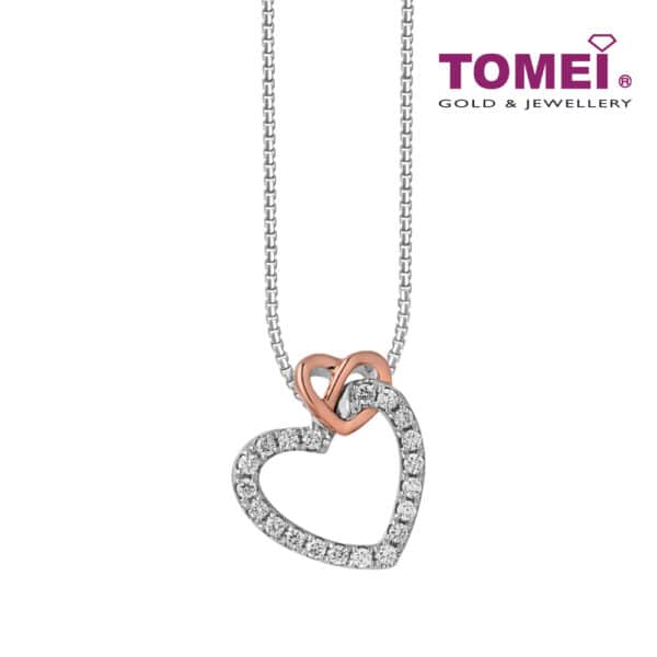 TOMEI Glowing Heart Diamond Pendant Set, White+Rose Gold 585