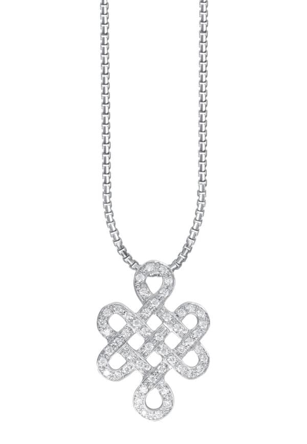 TOMEI Ruyi Knot Diamond Pendant, White Gold 750
